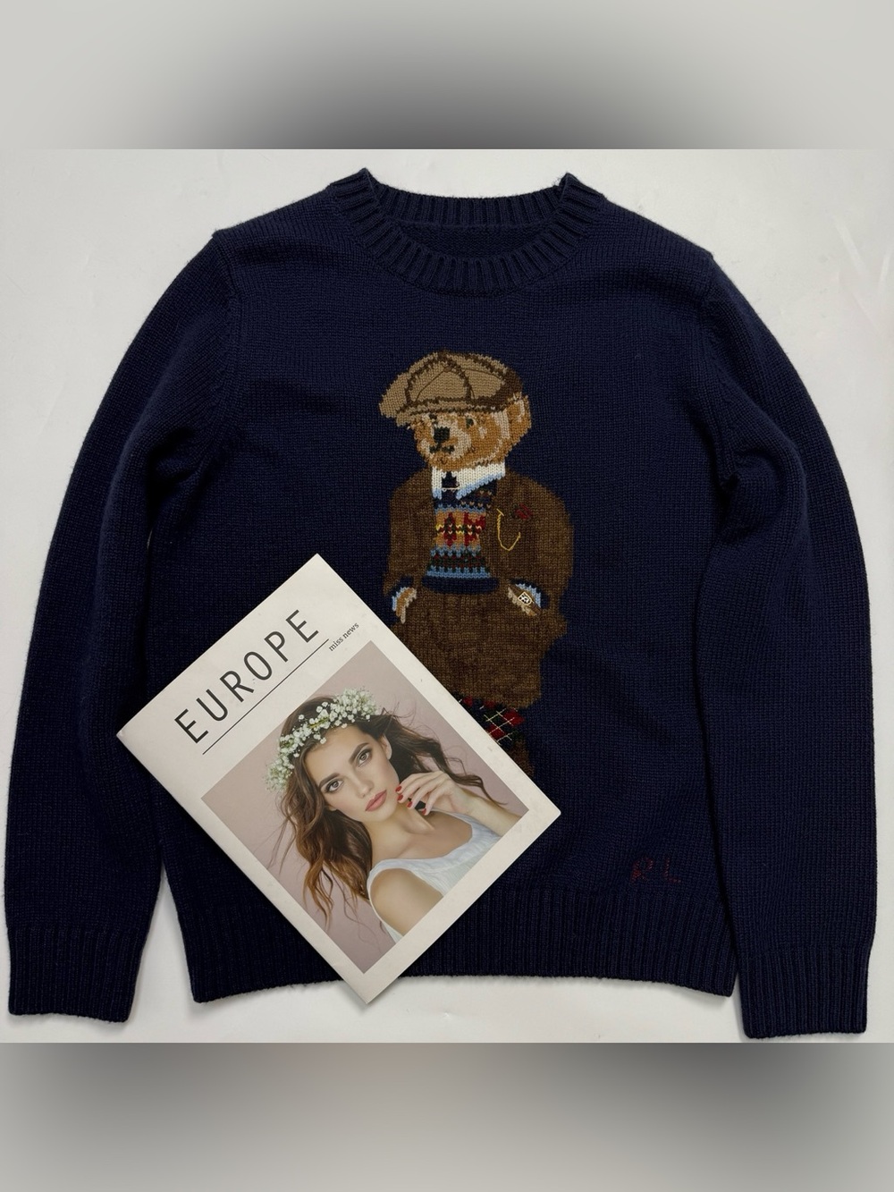 Polo Ralph Lauren Navy Crewneck Sweater British Gentleman Polo Bear Knit - Picture 2 of 7